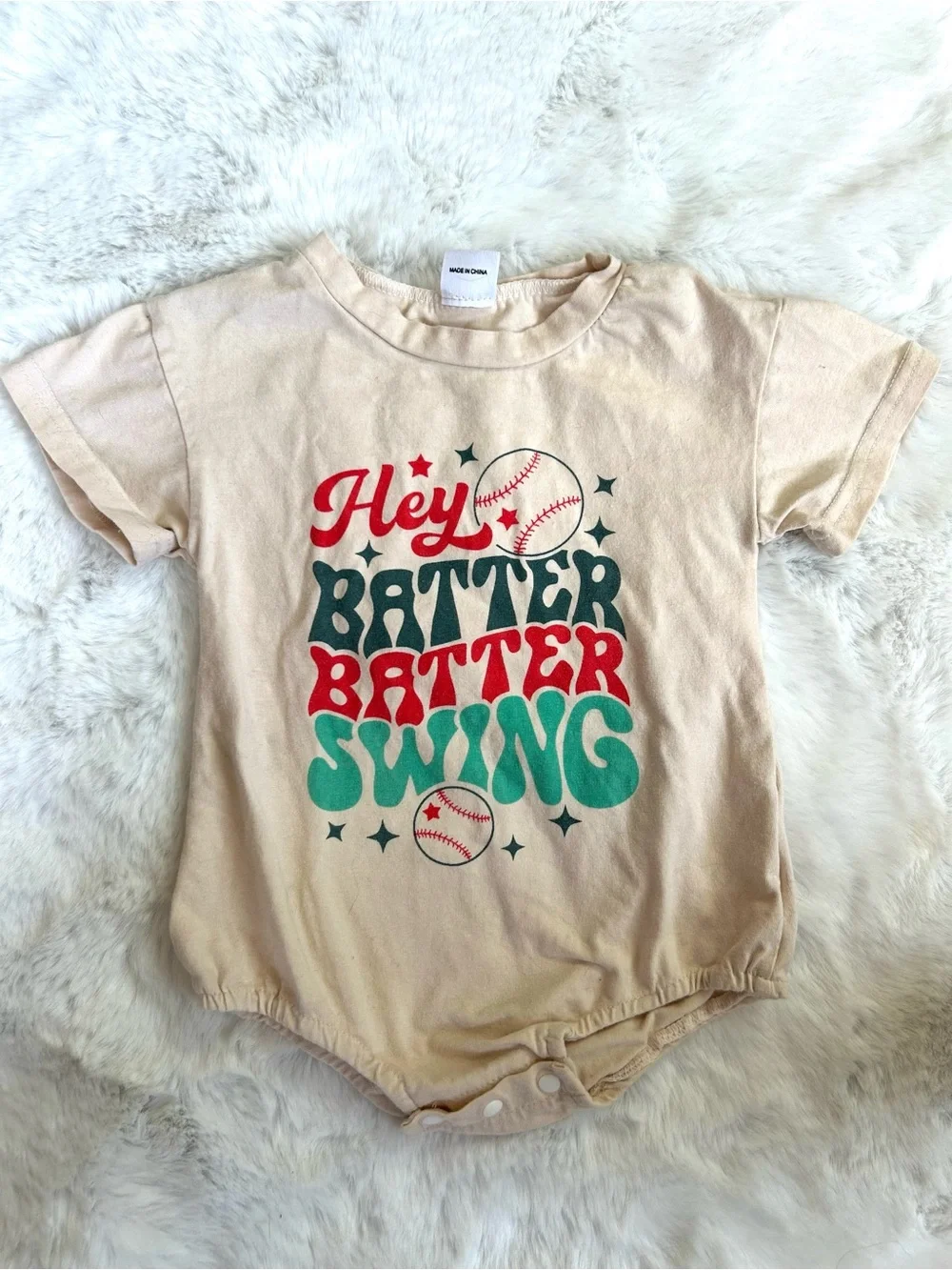 Etsy Hey Batter Batter Swing Graphic Baby Cream Bodysuit 12-18 MOS